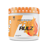 Pre-workout supplement container labeled 'PRE RULZ SHRED' on a white background