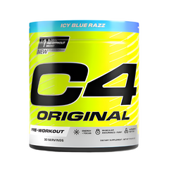 C4 Original pre-workout supplement container with icy blue razz flavor on a white background