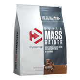 Dymatize Super Mass Gainer 12lbs powder bag, high protein supplement for muscle gain and recovery.