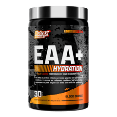 EAA+ Hydration supplement by Nutrex Research, 30 servings in Blood Orange flavor for muscle recovery and hydration.