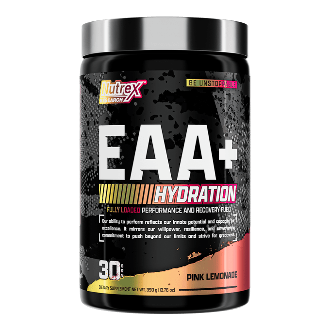 Nutrex EAA+ Hydration supplement container on a white background
