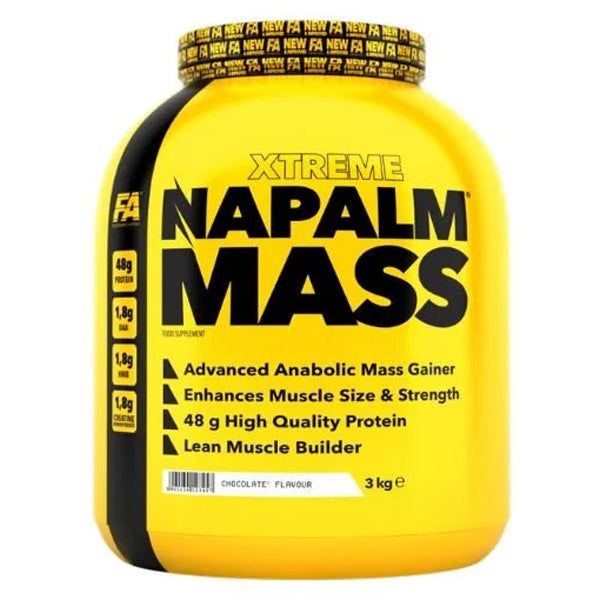 Napalm Mass 3kg by Fitness Authority, advanced mass gainer for muscle size and strength, with 48g protein per serving.