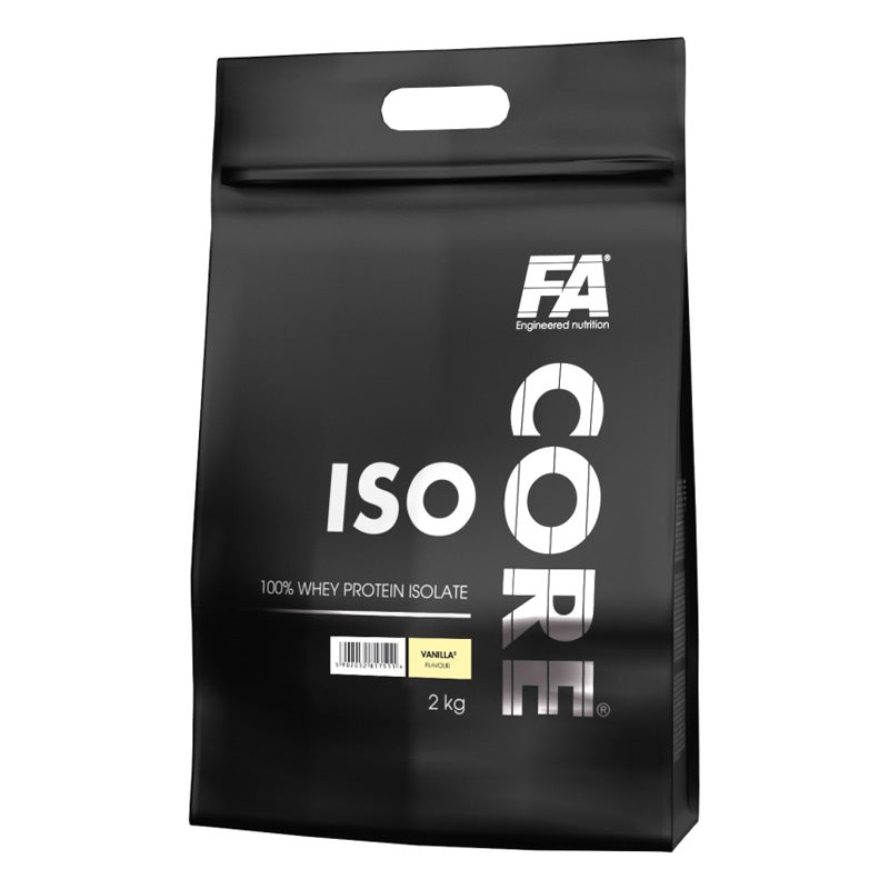 FA ISO Core 2kg whey protein isolate powder packaging for athletes and active individuals.