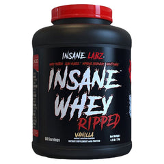 Insane Whey Ripped protein supplement by Insane Labz, 4.5lbs, vanilla flavor, designed for lean muscle and recovery.