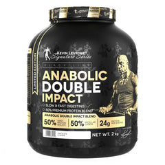Anabolic Double Impact 2kg protein powder by Kevin Levrone, featuring whey isolate and micellar casein for athletes.