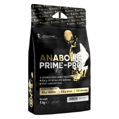 Anabolic Prime-Pro 4kg protein powder by Kevin Levrone, 133 servings, hydrolysed whey protein, 23g protein per serving.