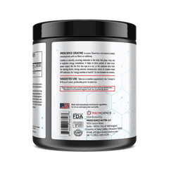 Back view of a supplement container with text and labels on a black background