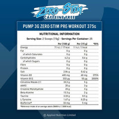 AN Pump 3G Caffeine-Free Pre-Workout in Icy Blue Raz flavor, 50 scoops, designed for enhanced focus and performance.