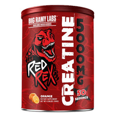 Red Rex Creatine boosts muscle growth, strength, energy, and performance. Available in Mango and Orange flavors for effective daily supplementation.