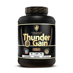 Thunder Gain 5lb weight gainer by Challenger Nutrition in chocolate flavor, designed for athletes and bodybuilders.