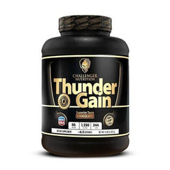 Thunder Gain 5lb weight gainer by Challenger Nutrition in chocolate flavor, designed for athletes and bodybuilders.