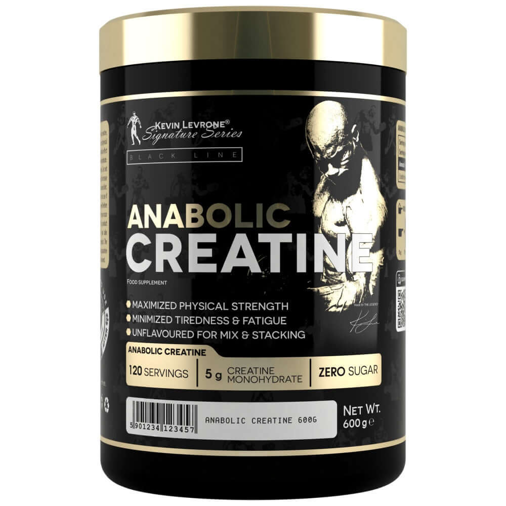 Anabolic Creatine Monohydrate 600g container, 120 servings, enhances strength and supports high intensity workouts.