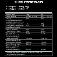 Supplement facts for Anabolic ISO Whey 2kg protein supplement by Kevin Levrone for muscle growth and recovery.