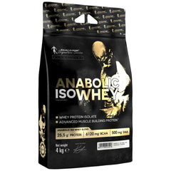 Anabolic IsoWhey protein package with black and gold design on a white background