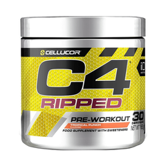 C4 Ripped pre-workout supplement by Cellucor in Tropical Punch flavor, 30 servings for enhanced energy and fat loss.