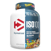Dymatize ISO100 5lbs hydrolyzed whey protein isolate with Fruity Pebbles flavor, 25g protein per serving.