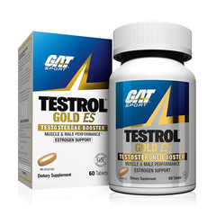GatSport Testrol Gold ES testosterone booster, 60 tablets for muscle and male performance support.
