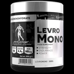 Levro Mono 300g creatine monohydrate supplement for strength, endurance, and power, promoting high-intensity exercise performance.