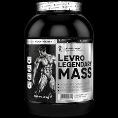 Levro Legendary Mass 3kg by Kevin Levrone, a professional weight gainer in chocolate flavor for muscle mass improvement.