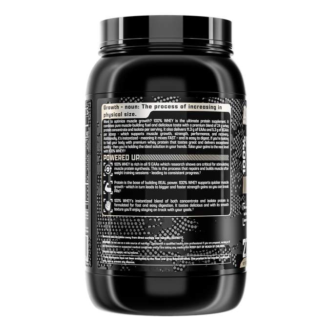 Supplement facts for Nutrex Research 100% Whey Protein Vanilla 2LBs, high-quality protein for muscle growth and recovery.