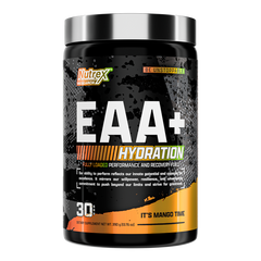 Nutrex EAA+ Hydration supplement container on a white background