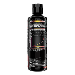 A black plastic bottle with a black cap shows a detailed label featuring Nutrex Research branding, Liquid Carnitine 3000 Liquid product name, text, a yellow upward-trending graph suggesting fat-burning benefits, and background graphics.