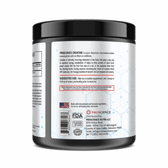 Back view of a supplement container with text and labels on a black background