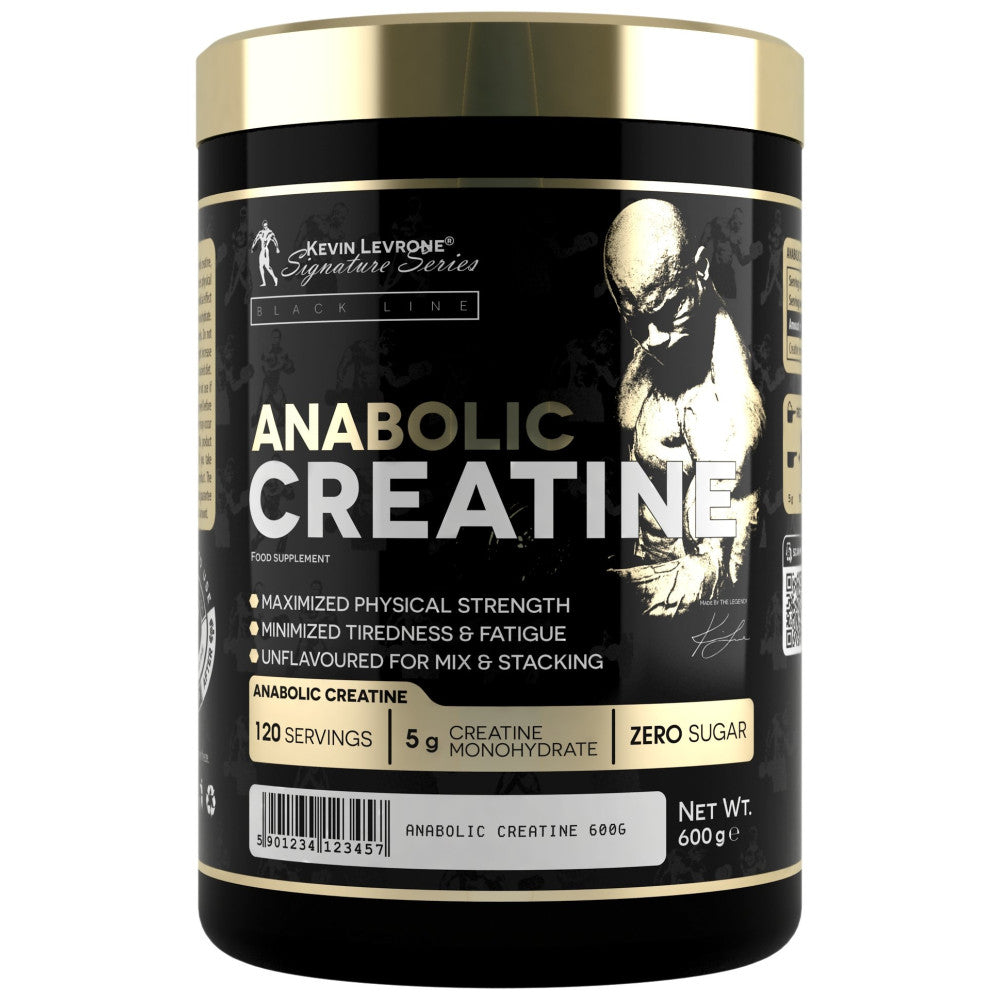 Anabolic Creatine Monohydrate 600g container, 120 servings, enhances strength and supports high intensity workouts.