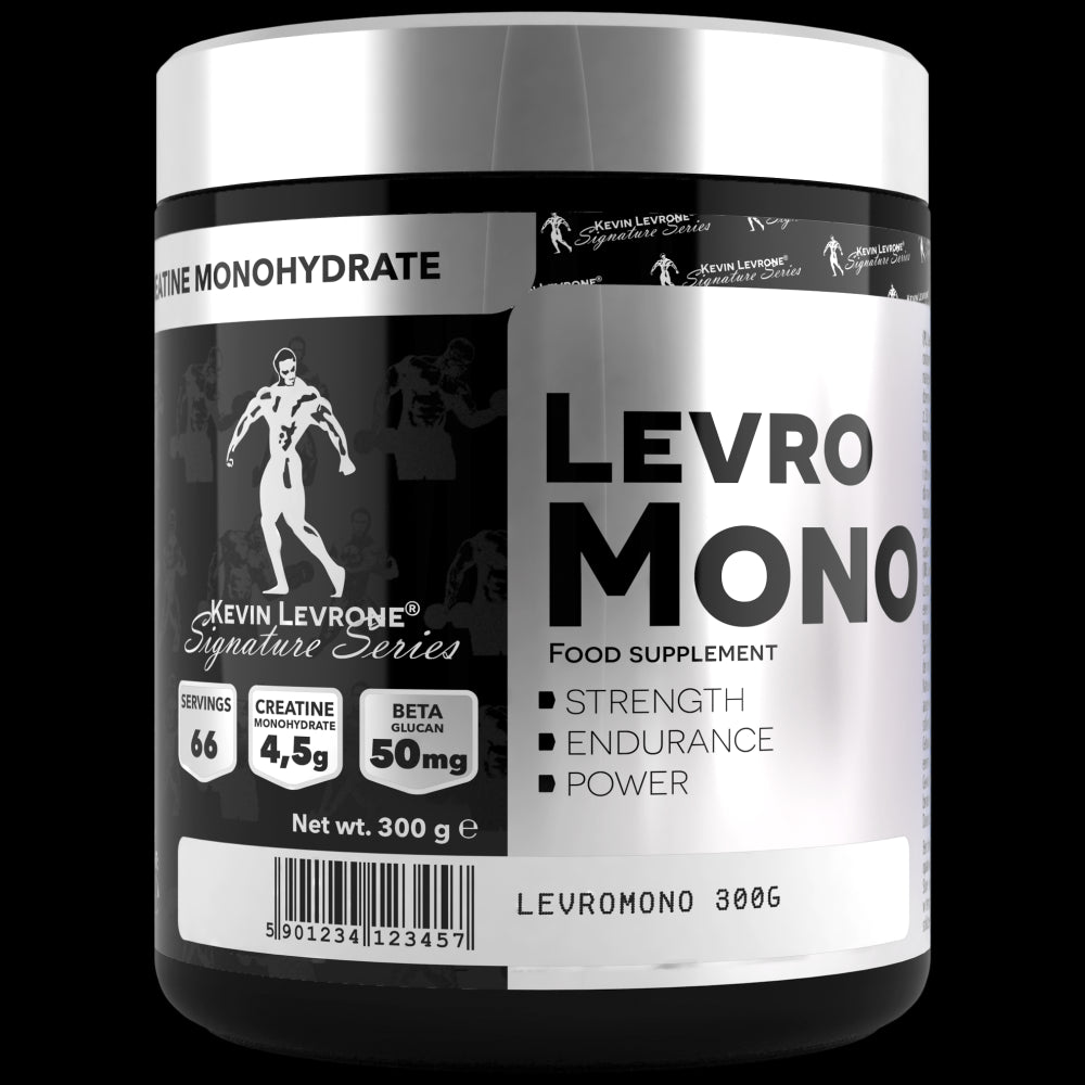 Levro Mono 300g creatine monohydrate supplement for strength, endurance, and power, promoting high-intensity exercise performance.