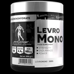 Levro Mono 300g creatine monohydrate supplement for strength, endurance, and power, promoting high-intensity exercise performance.