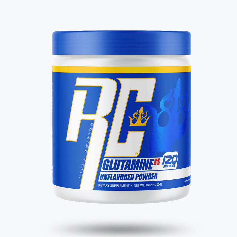 RC Glutamine RS powder container on a white background